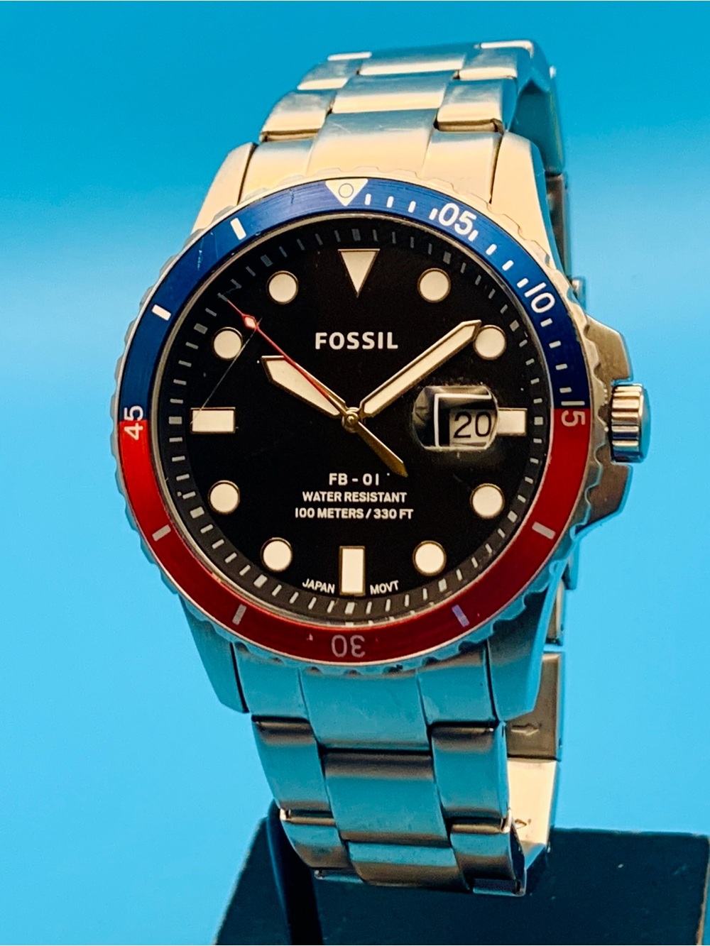 FOSSIL FS-5657 FB-01 Men’s Sport Wristwatch Pepsi Bezel St Steel Works New Batt